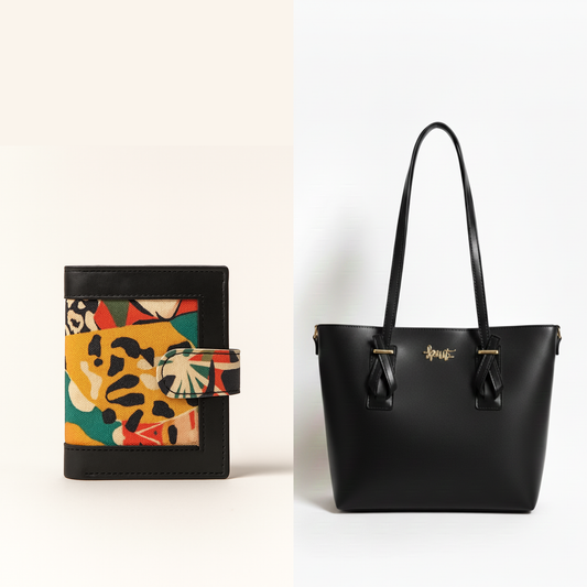 Set of 2: Signature Pair - Everyday Black Tote & Mini Wallet (Save Rs. 800/-)
