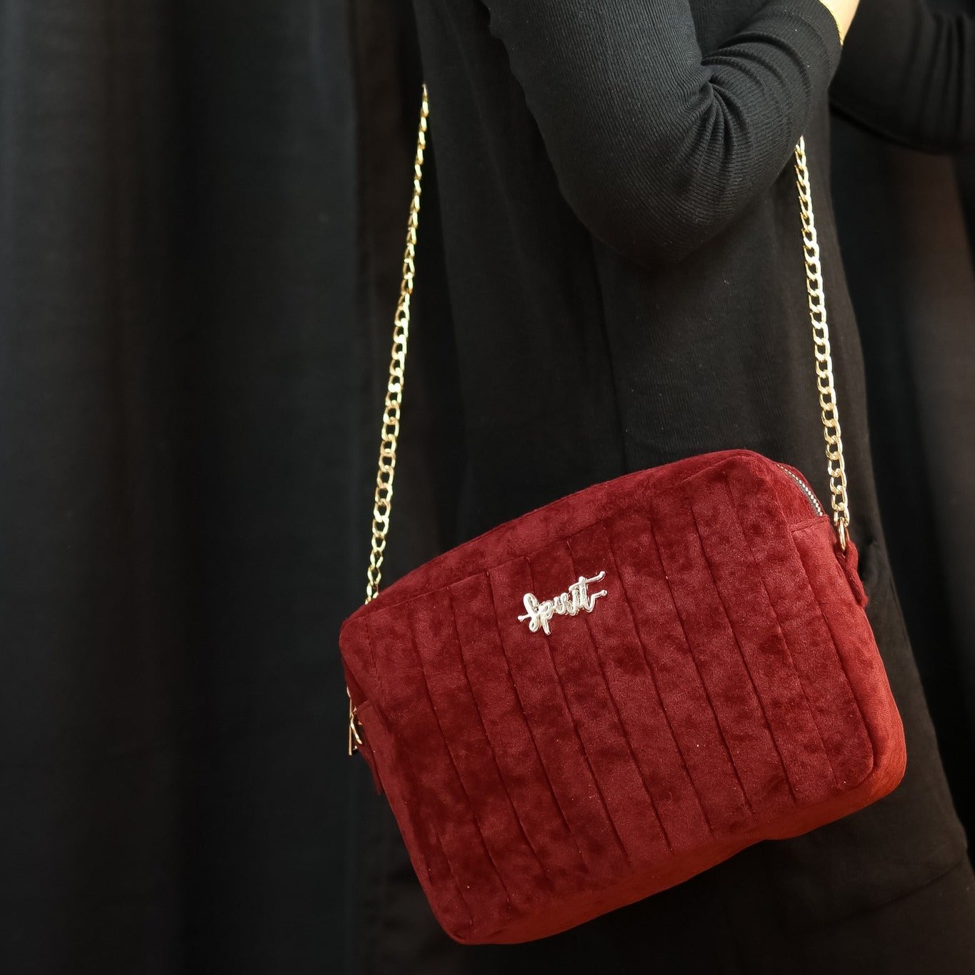 Quilted Maroon Velvet Bag