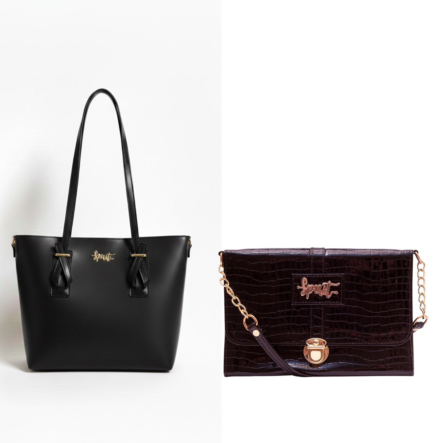 Set of 2: Black Duo: Everyday Essential Tote & Gilded Glamour Purse Crossbody Bag (SAVE Rs. 500)