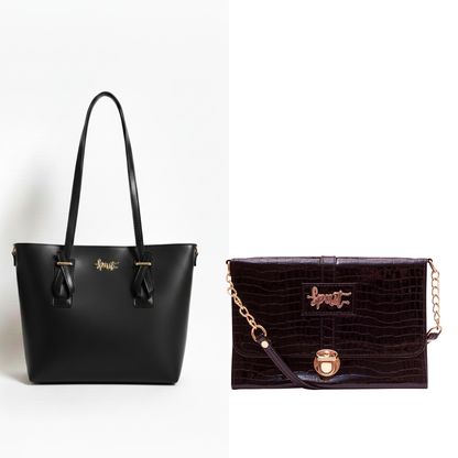 Set of 2: Black Duo: Everyday Essential Tote & Gilded Glamour Purse Crossbody Bag (SAVE Rs. 500)