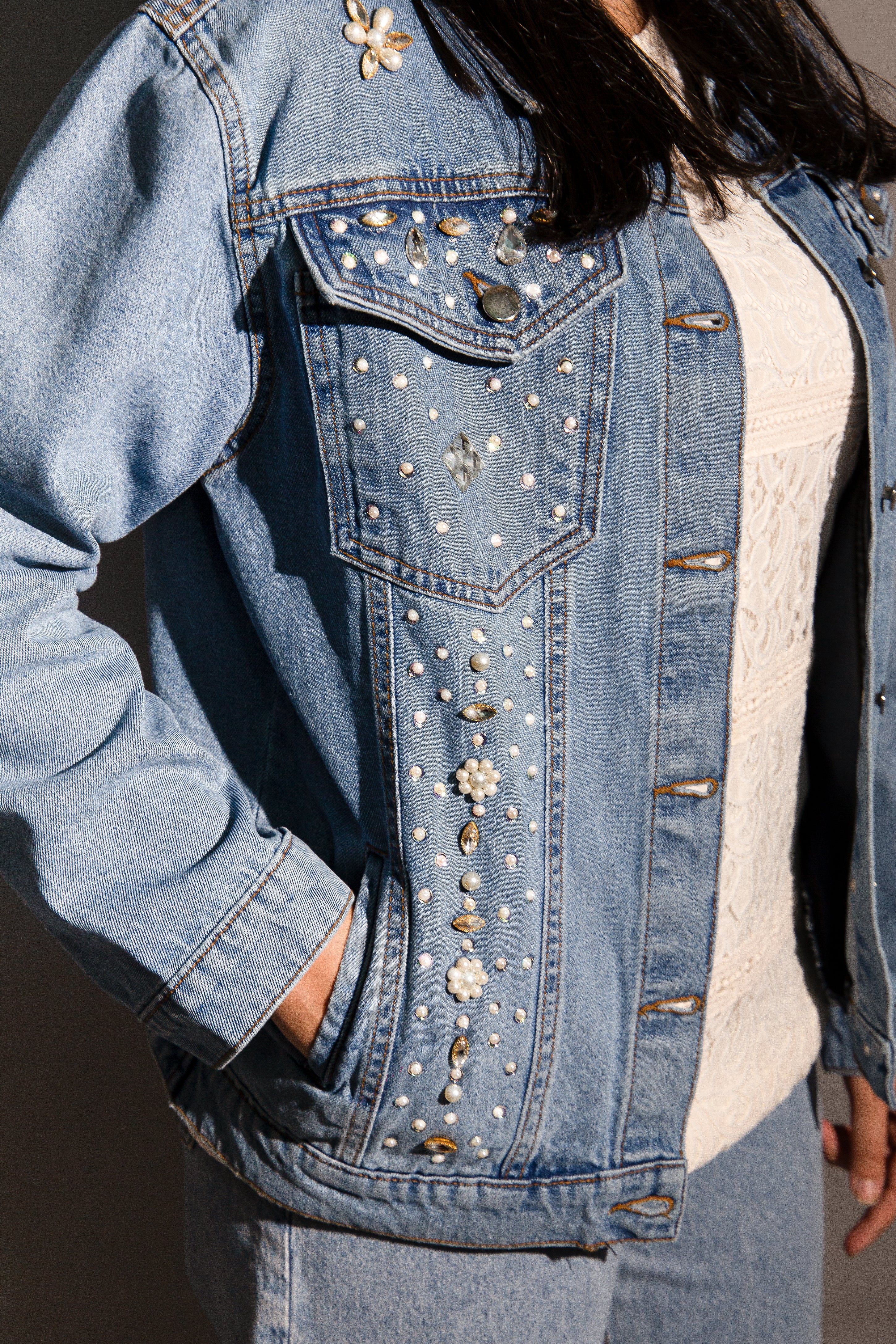 Jeweled Tucker Denim Jacket