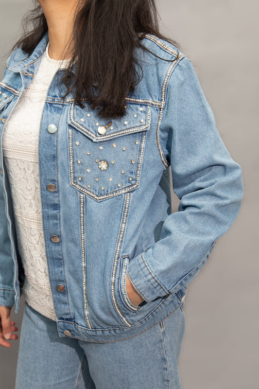 Starry Night Embellished Denim Jacket